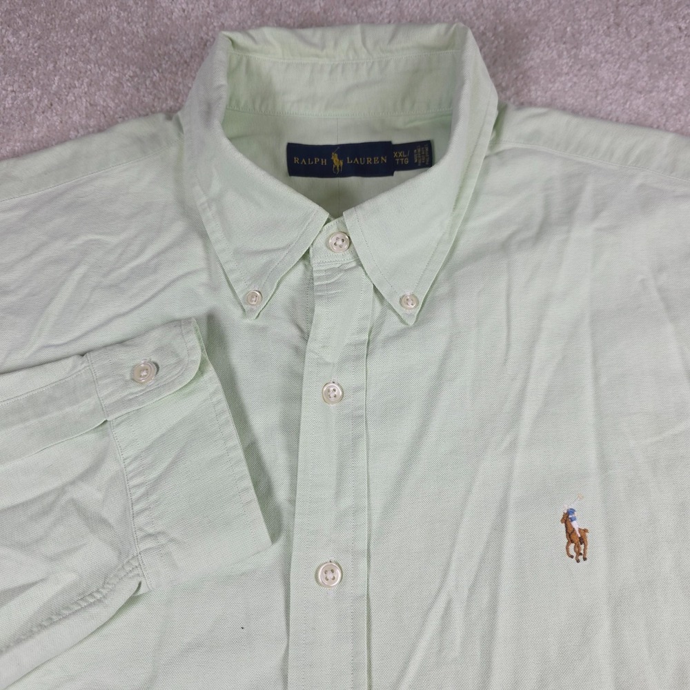Ralph‎ Lauren Shirt Mens 2XL Mint Green Cotton Pony Oxford Button Down Vintage